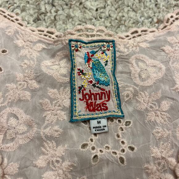 Johnny Was Quynn Embroidered Tank Sz M Pink Eyelet Boho Sheer feminine - Picture 6 of 6